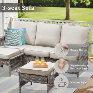 English Elm Outdoor Handwoven Pe Wicker Ottoman Set Patio Footrests with Weather Resistant Cushions Beige T3773P416504