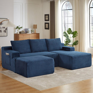 English Elm L-shaped Cloud Sectional Corduroy Sofa Deep Pocket Spring Sleeper for Any Room W2339S00104