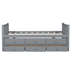 English Elm Daybed Twin Frame with Pull Out Trundle and Three Storage Drawers for Kids Rooms Gray LP100241AAE