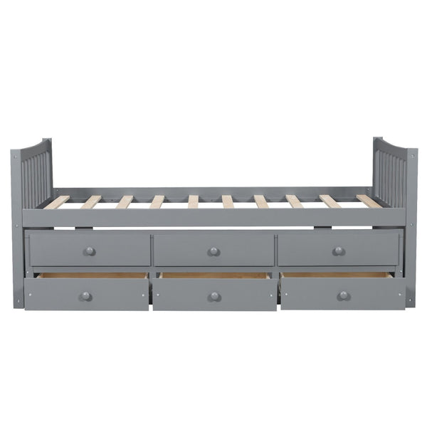 English Elm Daybed Twin Frame with Pull Out Trundle and Three Storage Drawers for Kids Rooms Gray LP100241AAE