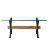 English Elm Dining Table. Modern Tempered Glass Dining Table. Large Modern Office Desk With Black Metal Legs and Mdf Crossbars, Suitable For Home and Office Use. 8 High-End Cushioned Seats.F-1105 C-1162