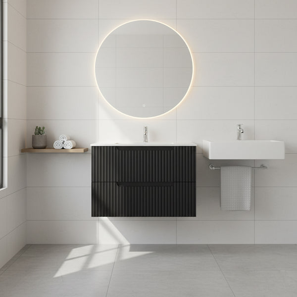 English Elm Goodyo 30" Floating Bathroom Vanity Cabinet Wall-Mounted Modern MDF Vanity with Soft-Close Drawers Black D163096363