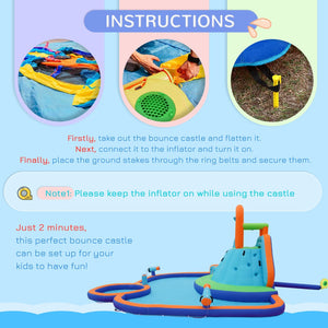 English Elm Outsunny 4-in-1 Inflatable Backyard Water Park with Slide Cannons and Splash Pool W2225P217313