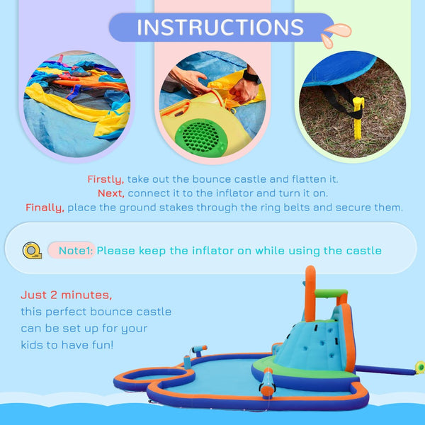 English Elm Outsunny 4-in-1 Inflatable Backyard Water Park with Slide Cannons and Splash Pool W2225P217313