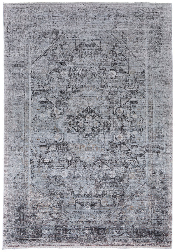 Feizy Rugs 9193966f Sarrant Medallion Motif Area Rug - Soft Viscose & Polyester Blend, Durable Low Pile, Elegant Design Gray,Silver,Ivory Viscose,Polyester 9193966fgry000j00