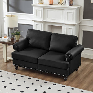 English Elm 59.5" Modern Classic Loveseat Sofa with Storage, Solid Wood Frame, Coil Springs & Removable Covers Black W1097S00175