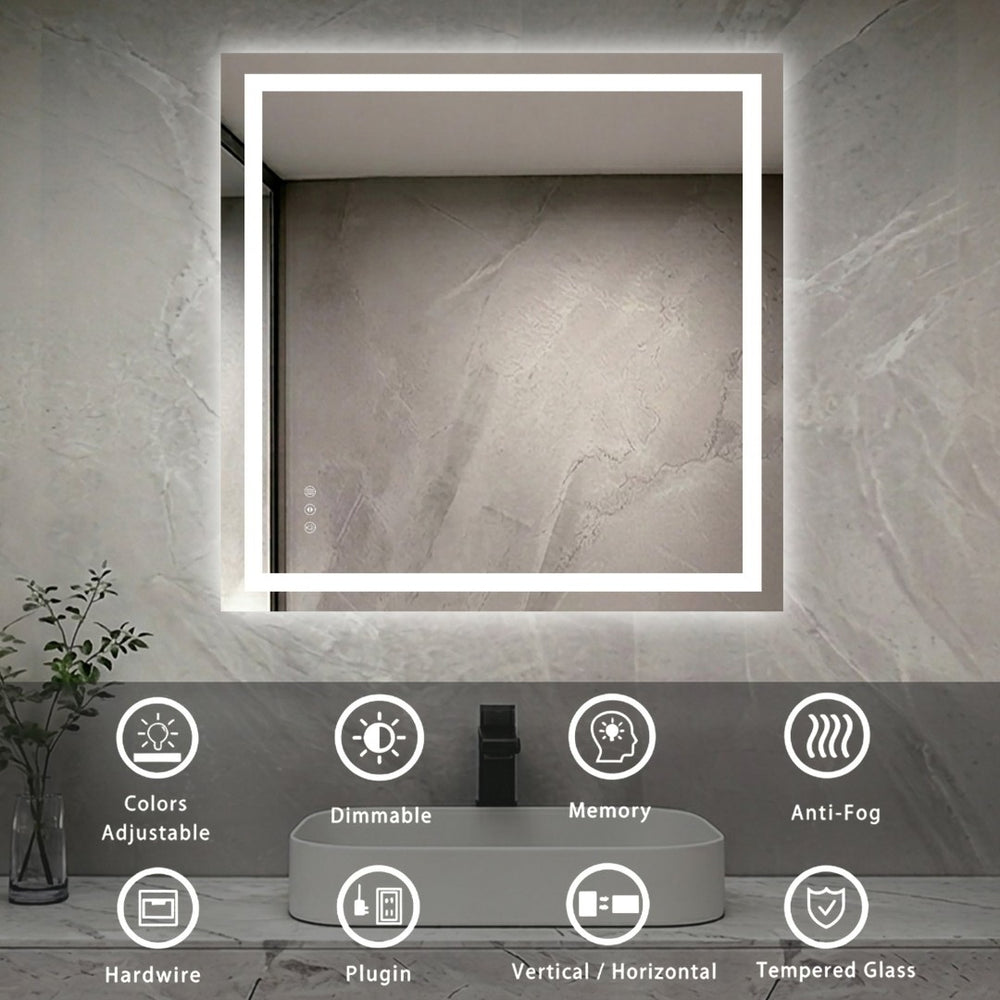 English Elm 36" Square Led Vanity Mirror with Dual Front Back Lighting Dimmable Anti-fog Bathroom W1920P493135