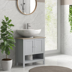 English Elm kleankin Pedestal Sink Storage Cabinet with Adjustable Shelf & Open Bottom, Gray MDF, 88lb Capacity, Space-Saving Design W2225P229558