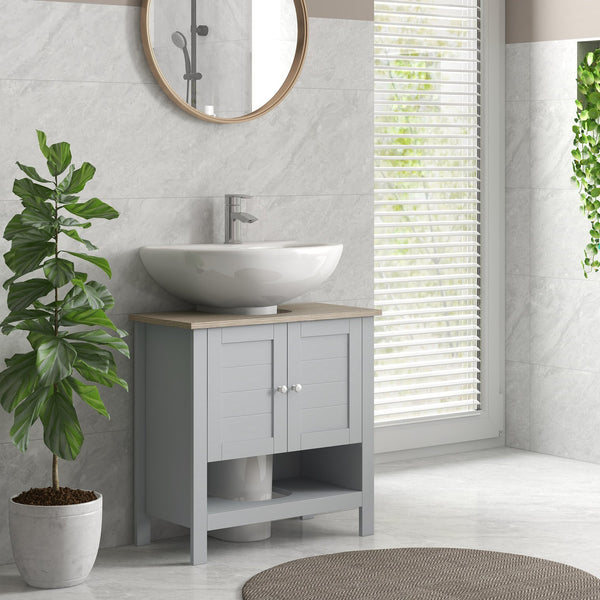 English Elm kleankin Pedestal Sink Storage Cabinet with Adjustable Shelf & Open Bottom, Gray MDF, 88lb Capacity, Space-Saving Design W2225P229558