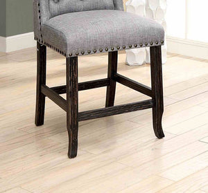 English Elm Rustic 2Pc Counter Height Wingback Chairs With Nailhead Trim, Distressed Black & Light Gray Finish B2741P408974-GIGA