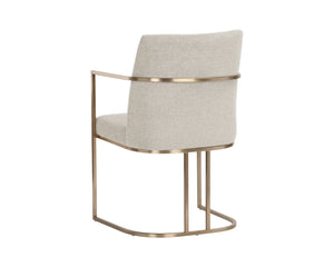 Sunpan Rayla Dining Armchair - Elegant Cantilever Design with Antique Brass Frame for Stylish Interiors Belfast Oatmeal