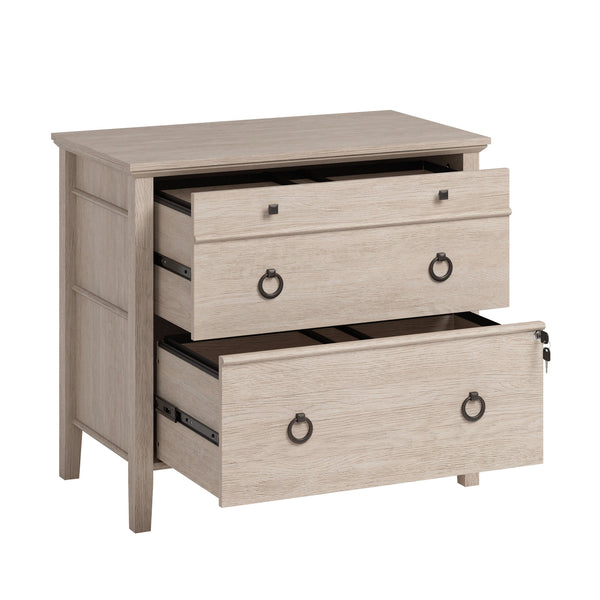 English Elm Lateral File Cabinet With Key Lock, Stylish Brown Oak Finish For Organized Workspace & Security B356P367824