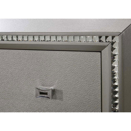 English Elm Modern Glam Nightstand with Mirror Inlay and Patterned Drawers, Luxurious Accent Table 26x17x27 Champagne 20.5 L x 33 W x 28.5 H B2741P324353