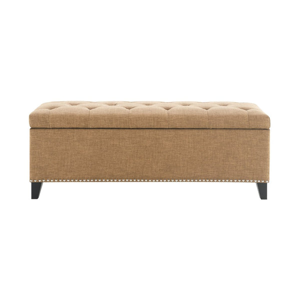 English Elm 47.5" Linen Tufted Storage Bench with Nailhead Trim and Hydraulic Hinge for Entryway W2671P450822