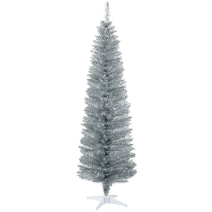 English Elm Homcom 6' Slim Silver Pencil Christmas Tree With 390 Realistic Branch Tips - Perfect For Small Spaces! W2225P229802