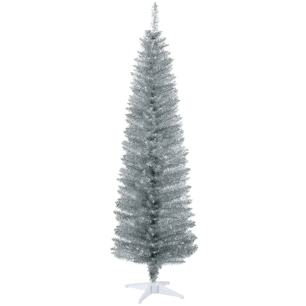 English Elm Homcom 6' Slim Silver Pencil Christmas Tree With 390 Realistic Branch Tips - Perfect For Small Spaces! W2225P229802