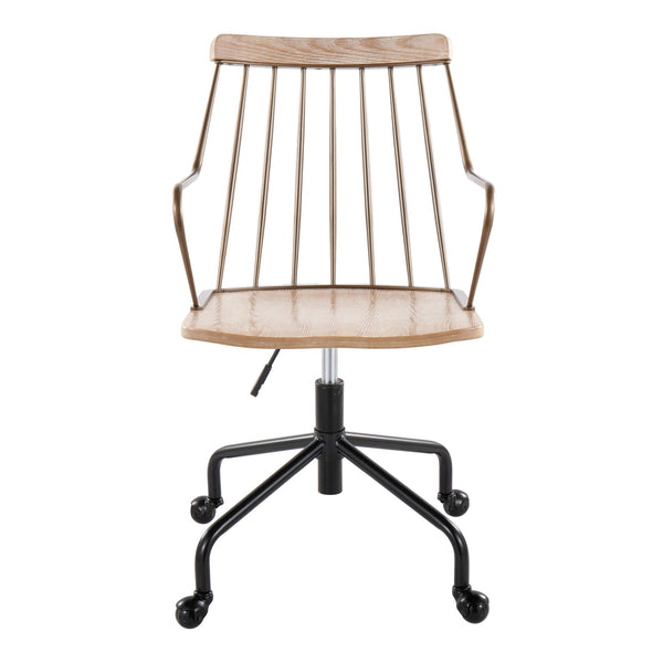 English Elm Preston Farmhouse Adjustable Office Chair White Washed Wood Seat, Metal Spindle Back, Swivel Height Adjustable (Antique Copper Accents) B202P223950