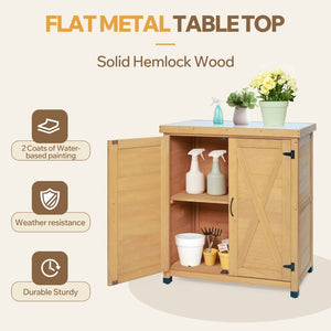 English Elm Potting Bench Hemlock Wood Frame Rust Proof Metal Top Outdoor Garden Work Station W1390P407474