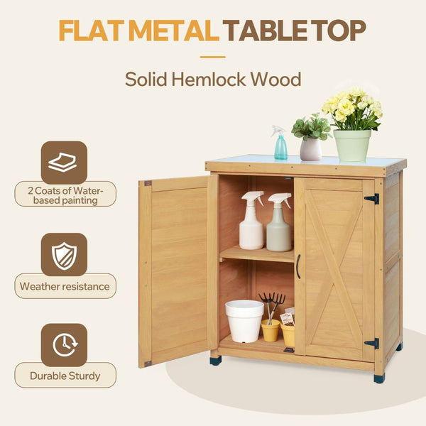 English Elm Potting Bench Hemlock Wood Frame Rust Proof Metal Top Outdoor Garden Work Station W1390P407474