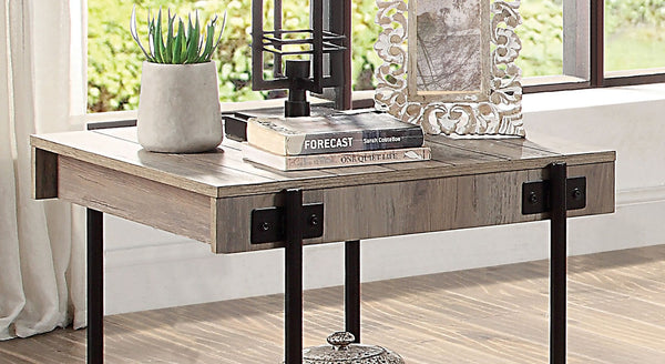 English Elm Industrial 3pc Coffee Table Set with Replicated Wood Tops and Sand Black U-Shape Steel Base, Rustic Appeal Black,Natural 27 L x 26 W x 4 H B2741P360163