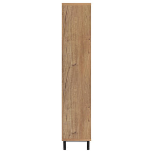 English Elm Stagg Oak Finish Shoe Cabinet with Cane Doors and Black Metal Legs for Entryway B062P451793
