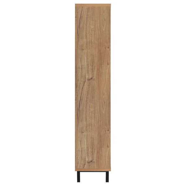 English Elm Stagg Oak Finish Shoe Cabinet with Cane Doors and Black Metal Legs for Entryway B062P451793