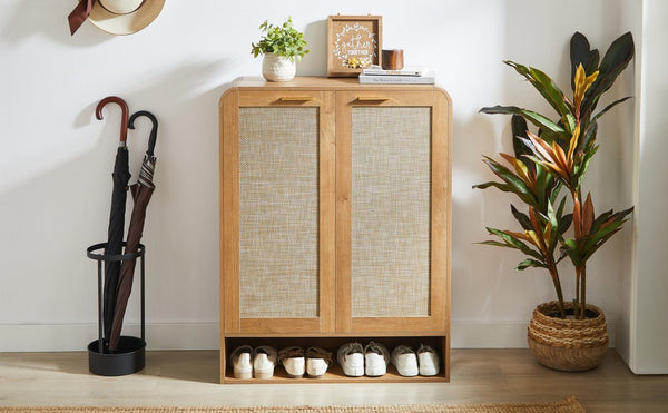 English Elm Rattan Door Shoe Cabinet Six Tier Adjustable Shelving Entryway Storage Organizer Caramel W1820P399463