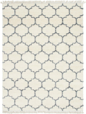 Unique Loom Hygge Shag Trellis Machine Made Trellis Rug Ivory, Gray 9' 0" x 12' 2"