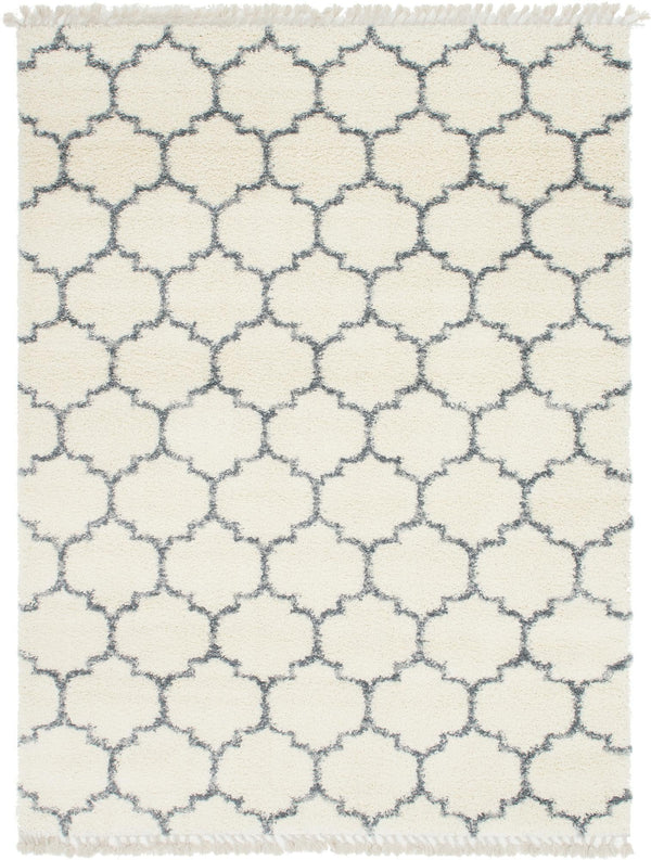 Unique Loom Hygge Shag Trellis Machine Made Trellis Rug Ivory, Gray 9' 0" x 12' 2"