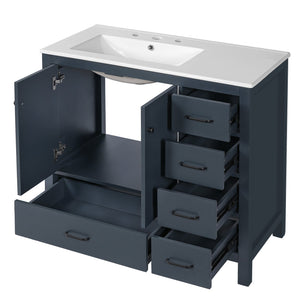 English Elm 36" Blue Bathroom Vanity with Ceramic Sink, 5 Drawers & Soft-Close Doors, Solid Wood Modern Storage N729P183735C