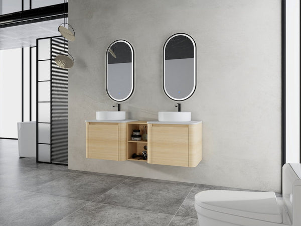 English Elm 60'' Wall-Mounted Bathroom Vanity With Ceramic Sink & Soft-Close Cabinet, Modern Storage Solution W999S00471