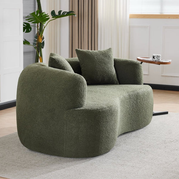 English Elm 66.93 Inch Curved Teddy Velvet Loveseat Sculptural Compact Sofa for Apartments Green W3612P406627