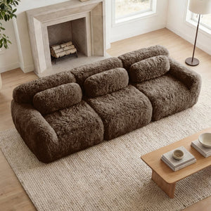 English Elm 114''soft Plush Modular Sectional Sofa with Cloud Cushions for Living Room Theater Chocolate W714S01540