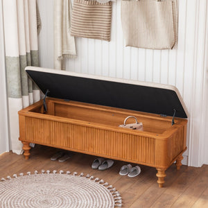 English Elm 50.8-inch Linen Upholstered Storage Bench Rubberwood Frame Lift Top Bedroom Entryway W1716P409897