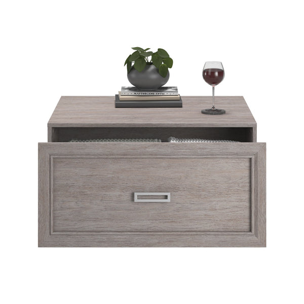 English Elm Coffee Table with Spacious Drawer and Open Shelf, Engineered Wood, Rustic-Modern Farmhouse Charm, Sturdy Design Medium grey B356P354461