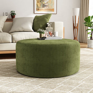 English Elm Christopher Knight Home® - Upholstered Round Ottoman with Faux Leather Upholstery, Dense Foam & Pocket Coil Comfort, 31" Olive Green N757P181733V