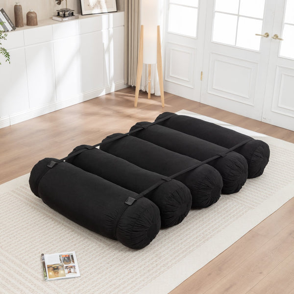 English Elm Adjustable Corduroy Floor Sofa with 5 Modular Cylinders for Custom Lounging and Ultimate Comfort Black W1170P365602