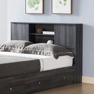 English Elm Twin Bookcase Headboard Freestanding Storage Unit with Sliding Doors and Open Cubbies B107P355259