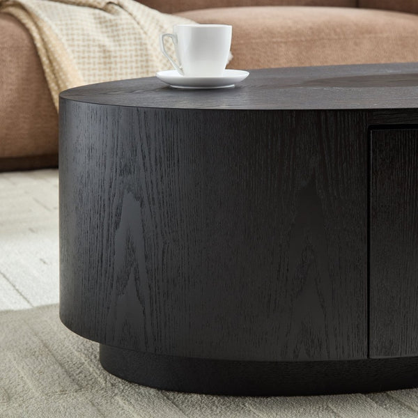 English Elm Modern Oval Coffee Table Matte Finish Mdf Frame with Storage Drawer for Living Room Black W2085P384569