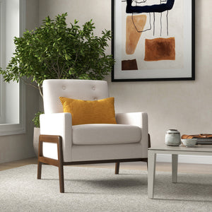 English Elm Ashcroft Furniture - Cole Solid Wood Beige Velvet Lounge Chair with High-Density Foam, Sturdy Frame, Solid Legs, 32x29x25 B183P281184