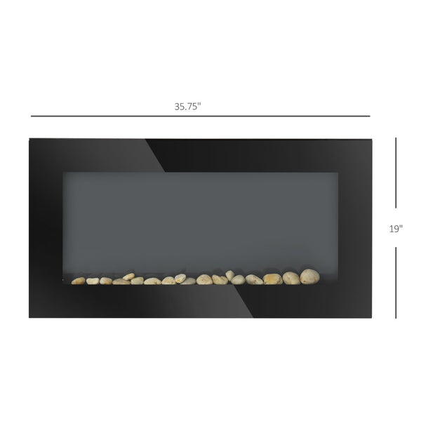 English Elm Wall Mounted Electric Fireplace Matte Black with Seven Flame Colors and Pebble Bed T3971P416194