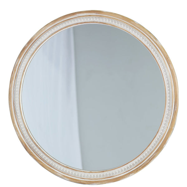 English Elm 30" Solid Wood Round Farmhouse Mirror Rustic Boho Accent for Bathroom or Entryway W2263P446640