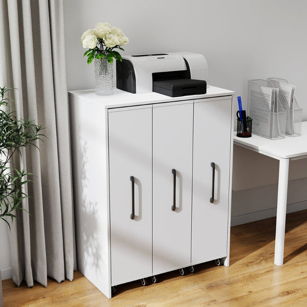 English Elm Bookcase with Pull Out Hidden Shelving Panels on Wheels for Office or Living Room W331P374568
