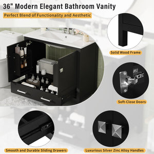 English Elm 72" Black Bathroom Vanity Set with Double Ceramic Sinks, Soft-Close Doors, Divided Drawer, Ample Storage and Solid Wood Frame for Durable Modern Style N729P000006B