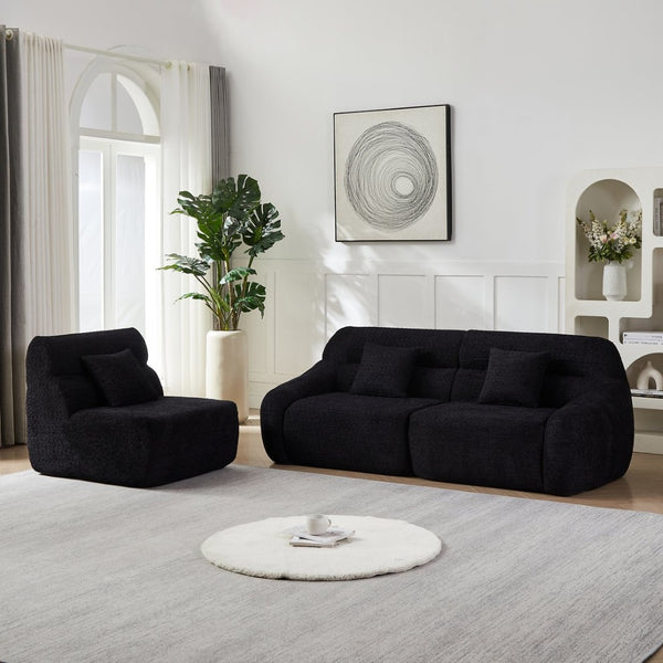 English Elm [video]123.2 Inch Chenille Modular Sectional Sofa Four Seat Cloud Cushion Living Room Black W3505S00061