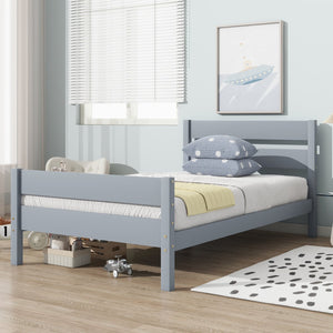 English Elm Twin Minimalist Rubberwood Bed with Headboard & Footboard, Grey Storage Twin Frame, 250lb Capacity W504P284274