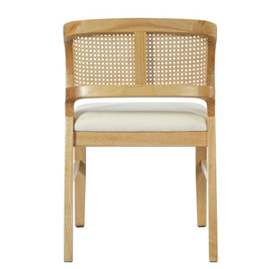 English Elm Mid-century Modern Rattan Cane Back Dining Chair Set Rubberwood Frame Upholstered Seat N768P437928N