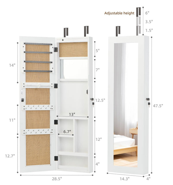 English Elm Solid Wood Wall Mounted Jewelry Armoire with Led Lighting and Full Length Mirror W2640P454224