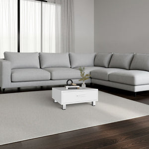 English Elm Modern Square Coffee Table with Storage Drawer and Metal Legs for Studio Living B200P474565