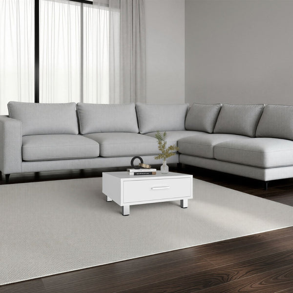 English Elm Modern Square Coffee Table with Storage Drawer and Metal Legs for Studio Living B200P474565